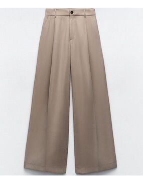 Zara Wide Leg Pleated Trousers - Beige / Taupe Modal Soft Touch Fabric- Size XL